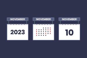 Conception du calendrier 2023 icône du 10 novembre. Calendrier du 10 novembre, rendez-vous, concept de date importante. vecteur