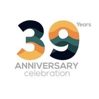 Création de logo du 39e anniversaire, modèle vectoriel d'icône numéro 39. palettes de couleurs minimalistes