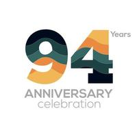 Création de logo du 94e anniversaire, modèle vectoriel d'icône numéro 94. palettes de couleurs minimalistes