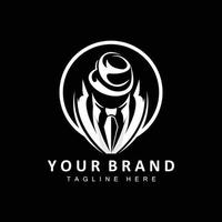 création de logo mafieux, icône de costume de smoking, homme d'affaires vectoriel, détective de logo, étiquette de marque vecteur