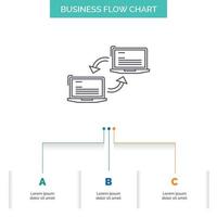 l'ordinateur. lien. lien. réseau. synchroniser la conception de l'organigramme de l'entreprise en 3 étapes. icône de ligne pour le modèle d'arrière-plan de présentation place pour le texte vecteur