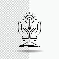 idée. idées. Créatif. partager. icône de ligne de mains sur fond transparent. illustration vectorielle icône noire vecteur
