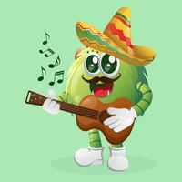 mignon monstre vert portant un chapeau mexicain et jouant de la guitare vecteur