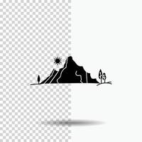 Montagne. paysage. colline. la nature. icône de glyphe d'arbre sur fond transparent. icône noire vecteur