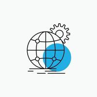international. Entreprise. globe. à l'échelle mondiale. icône de ligne d'engrenage vecteur