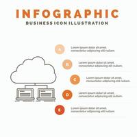 nuage. réseau. serveur. l'Internet. modèle d'infographie de données pour le site Web et la présentation. icône grise de ligne avec illustration vectorielle de style infographie orange vecteur