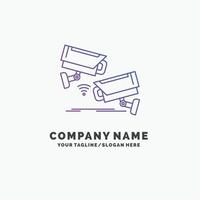 vidéosurveillance. caméra. Sécurité. surveillance. modèle de logo d'entreprise violet de technologie. place pour le slogan vecteur