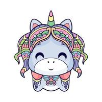 arts de mandala de dessin animé de licorne mignon coloré isolés sur fond blanc vecteur