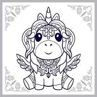 Licorne mignon dessin animé mandala arts isolé sur fond blanc vecteur