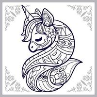 Licorne mignon dessin animé mandala arts isolé sur fond blanc vecteur