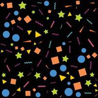 confettis colorés. illustration vectorielle festive de confettis brillants tombant isolés sur fond noir noir. élément de guirlande décorative de vacances pour la conception vecteur