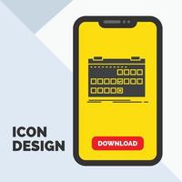 calendrier. Date. un événement. Libération. programmer l'icône de glyphe dans la page de téléchargement mobile. fond jaune vecteur