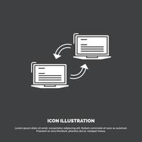 l'ordinateur. lien. lien. réseau. icône de synchronisation. symbole de vecteur de glyphe pour ui et ux. site web ou application mobile