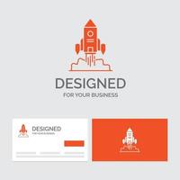 modèle de logo d'entreprise pour fusée. vaisseau spatial. Commencez. lancement. Jeu. cartes de visite orange avec modèle de logo de marque. vecteur