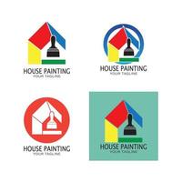 logo icône illustration peinture de maison avec un mélange de pinceaux et de rouleaux pour la conception de peinture murale de maison, maison minimaliste, peinture, intérieur, bâtiment, entreprise immobilière, papier peint, concept vectoriel