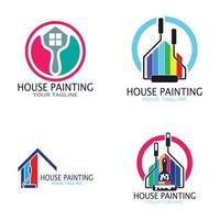 logo icône illustration peinture de maison avec un mélange de pinceaux et de rouleaux pour la conception de peinture murale de maison, maison minimaliste, peinture, intérieur, bâtiment, entreprise immobilière, papier peint, concept vectoriel