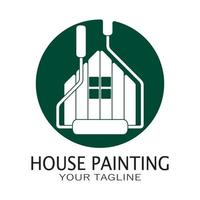 logo icône illustration peinture de maison avec un mélange de pinceaux et de rouleaux pour la conception de peinture murale de maison, maison minimaliste, peinture, intérieur, bâtiment, entreprise immobilière, papier peint, concept vectoriel