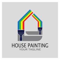 logo icône illustration peinture de maison avec un mélange de pinceaux et de rouleaux pour la conception de peinture murale de maison, maison minimaliste, peinture, intérieur, bâtiment, entreprise immobilière, papier peint, concept vectoriel