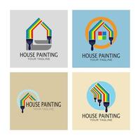 logo icône illustration peinture de maison avec un mélange de pinceaux et de rouleaux pour la conception de peinture murale de maison, maison minimaliste, peinture, intérieur, bâtiment, entreprise immobilière, papier peint, concept vectoriel