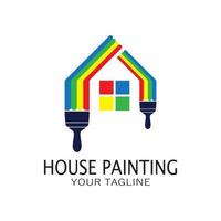 logo icône illustration peinture de maison avec un mélange de pinceaux et de rouleaux pour la conception de peinture murale de maison, maison minimaliste, peinture, intérieur, bâtiment, entreprise immobilière, papier peint, concept vectoriel