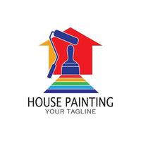 logo icône illustration peinture de maison avec un mélange de pinceaux et de rouleaux pour la conception de peinture murale de maison, maison minimaliste, peinture, intérieur, bâtiment, entreprise immobilière, papier peint, concept vectoriel