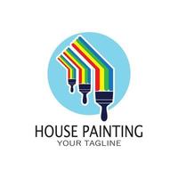 logo icône illustration peinture de maison avec un mélange de pinceaux et de rouleaux pour la conception de peinture murale de maison, maison minimaliste, peinture, intérieur, bâtiment, entreprise immobilière, papier peint, concept vectoriel