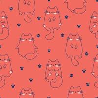 dessiner un motif sans couture avec des chats mignons sur le style de dessin animé de doodle de fond rouge vecteur
