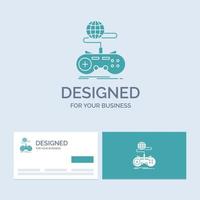 Jeu. jeu. l'Internet. multijoueur. symbole d'icône de glyphe de logo d'entreprise en ligne pour votre entreprise. cartes de visite turquoise avec modèle de logo de marque. vecteur