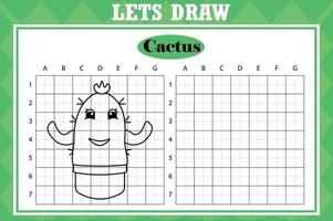 dessiner de jolis cactus. feuille de calcul de copie de grille. jeu éducatif pour enfants. activité de dessin pour les tout-petits et les enfants. feuille de travail de pratique de dessin de vacances de vecteur. vecteur