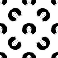 silhouettes de femmes noires, profil de visage, vignette. femme afro de profil. modèle sans couture de vecteur dessiné à la main sur fond blanc. conception pour invitation, carte de voeux, style vintage.