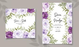 carte d'invitation de mariage élégante avec décoration de fleurs violettes vecteur