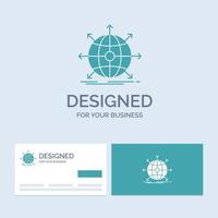 Entreprise. global. international. réseau. symbole d'icône de glyphe de logo d'entreprise web pour votre entreprise. cartes de visite turquoise avec modèle de logo de marque. vecteur