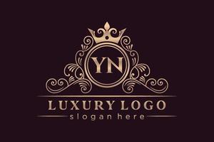 yn lettre initiale or calligraphique féminin floral monogramme héraldique dessiné à la main antique style vintage luxe logo design vecteur premium