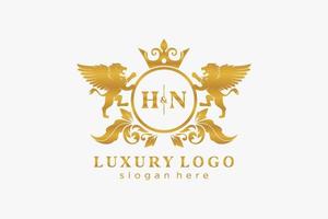 modèle de logo de luxe royal de lion de lettre hn initiale dans l'art vectoriel pour le restaurant, la royauté, la boutique, le café, l'hôtel, l'héraldique, les bijoux, la mode et d'autres illustrations vectorielles.