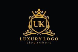 modèle de logo de luxe royal lettre initiale uk en art vectoriel pour restaurant, royauté, boutique, café, hôtel, héraldique, bijoux, mode et autres illustrations vectorielles.