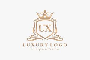 modèle initial de logo de luxe royal de lettre ux dans l'art vectoriel pour le restaurant, la royauté, la boutique, le café, l'hôtel, l'héraldique, les bijoux, la mode et d'autres illustrations vectorielles.