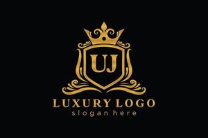 modèle initial de logo de luxe royal de lettre uj dans l'art vectoriel pour le restaurant, la royauté, la boutique, le café, l'hôtel, l'héraldique, les bijoux, la mode et d'autres illustrations vectorielles.