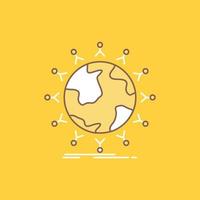 global. étudiant. réseau. globe. icône remplie de ligne plate pour enfants. beau bouton logo sur fond jaune pour ui et ux. site web ou application mobile vecteur