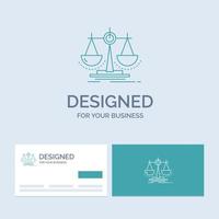 solde. décision. Justice. droit. symbole d'icône de ligne de logo d'entreprise à l'échelle pour votre entreprise. cartes de visite turquoise avec modèle de logo de marque vecteur