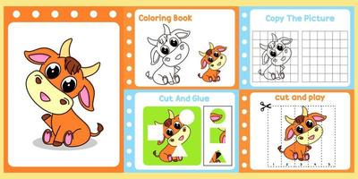 pack de feuilles de calcul pour les enfants avec vecteur de taureau. livre d'étude pour enfants
