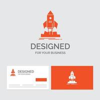 modèle de logo d'entreprise pour le lancement. Commencez. bateau. Navette. mission. cartes de visite orange avec modèle de logo de marque. vecteur