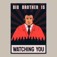 Big Brother vous regarde. affiche vectorielle, symbole d'un régime totalitaire, d'une dictature, d'une obsession du pouvoir politique et d'un contrôle total. vecteur