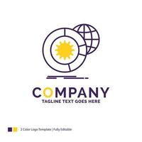 création de logo de nom de société pour les données. Big Data. une analyse. globe. prestations de service. conception de nom de marque violet et jaune avec place pour le slogan. modèle de logo créatif pour petites et grandes entreprises. vecteur