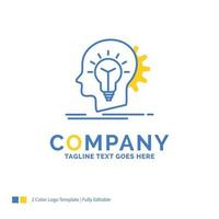 Créatif. la créativité. tête. idée. penser au modèle de logo d'entreprise bleu jaune. lieu de modèle de conception créative pour le slogan. vecteur