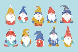 ensemble d'images vectorielles de nains mignons dessinés à la main, personnages de gnome vecteur