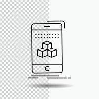 boîte. 3d. cube. téléphone intelligent. icône de la ligne de produits sur fond transparent. illustration vectorielle icône noire vecteur
