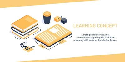 concept d'apprentissage, concept isométrique de design plat moderne d'éducation pour bannière et site web, concept de retour à l'école vecteur