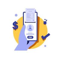 paiement avec l'icône du smartphone, paiement mobile en ligne, illustration vectorielle de l'icône du design plat vecteur