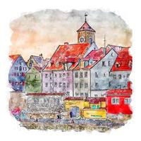regensburg allemagne croquis aquarelle illustration dessinée à la main vecteur