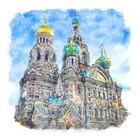 saint-pétersbourg russie croquis aquarelle illustration dessinée à la main vecteur